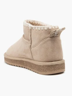 Apricot Whipstitch Edge Faux Fur Lined Mini Boot