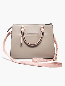 Beige and Pink Striped Panel Bag