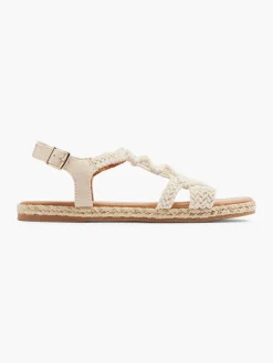Beige Braided Detail Ankle Strap Sandals