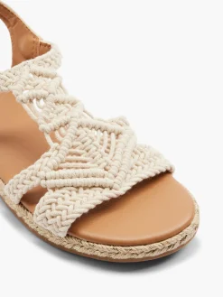 Beige Braided Detail Ankle Strap Sandals