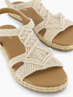 Beige Braided Detail Ankle Strap Sandals