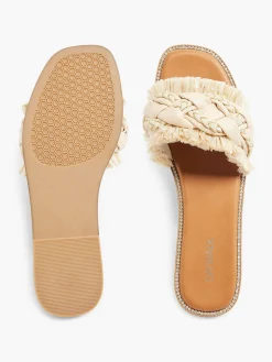 Beige Braided Flat Sandal with Fringing and Diamante Details