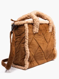 Beige Chord Quilted Bourg Trimmed Tote Bag