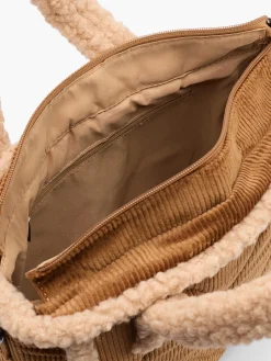 Beige Chord Quilted Bourg Trimmed Tote Bag