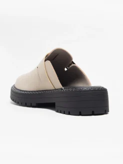 Beige Closed Toe Slip On Shoe with Contrasting Stitching