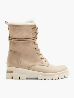 Beige Faux Fur Lined Boot With Wrap Around Laces