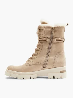 Beige Faux Fur Lined Boot With Wrap Around Laces