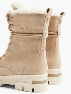 Beige Faux Fur Lined Boot With Wrap Around Laces