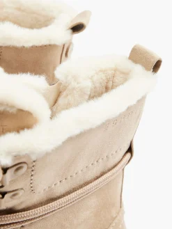 Beige Faux Fur Lined Boot With Wrap Around Laces