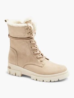 Beige Faux Fur Lined Boot With Wrap Around Laces