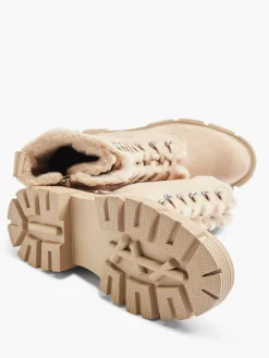 Beige Faux Fur Lined Lace Up Boot