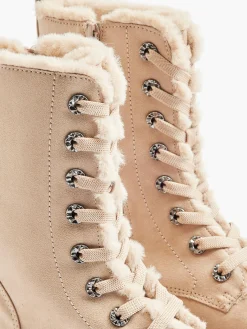 Beige Faux Fur Lined Lace Up Boot