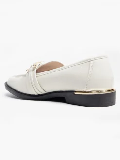 Beige Flat Loafer with Metal Heel Detail and Trim