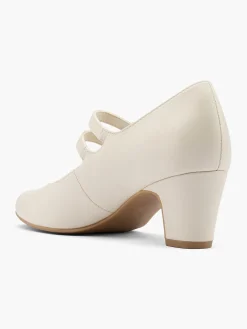 Beige Leather Double Strapped Heeled Court Shoe