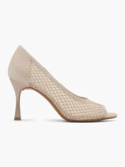 Beige Open Toe Diamante Detailed High Heel