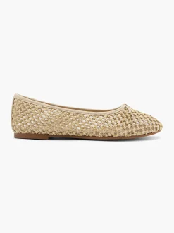 Beige Open Woven Ballerina with Bow Detail