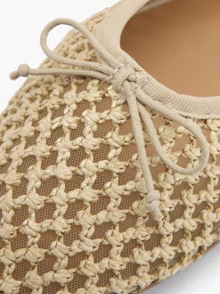 Beige Open Woven Ballerina with Bow Detail