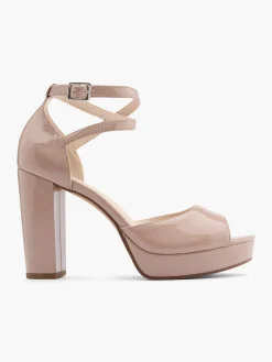 Beige Patent Platform Heel with Coss Ankle Straps