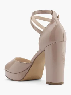 Beige Patent Platform Heel with Coss Ankle Straps