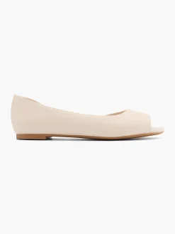 Beige Peep-Toe Ballerina