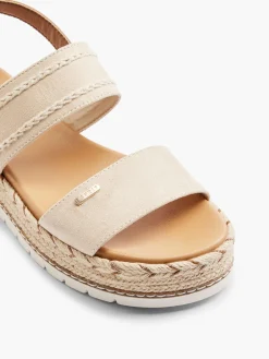 Beige Platform Sandal with Stitching Detail