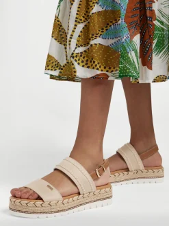 Beige Platform Sandal with Stitching Detail