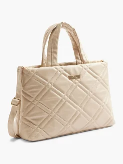 Beige Quilted Tote Bag