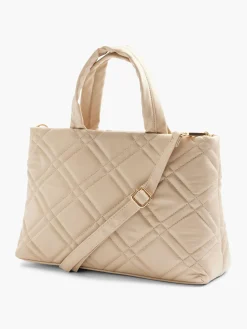 Beige Quilted Tote Bag