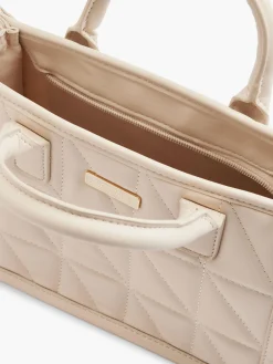 Beige Quilted Tote Bag with Adjustable Shoulder Strap