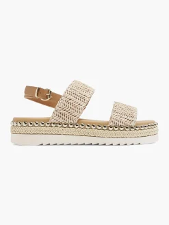 Beige Raffia Flatform Sandals