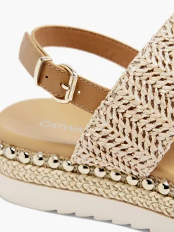 Beige Raffia Flatform Sandals