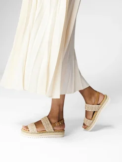 Beige Raffia Flatform Sandals