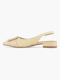 Beige Raffia Slingback Ballerina with Buckle Detail