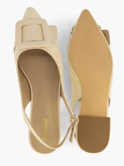 Beige Raffia Slingback Ballerina with Buckle Detail