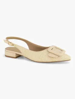 Beige Raffia Slingback Ballerina with Buckle Detail