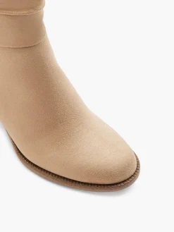 Beige Ruched Ankle Boot with Zipper