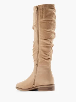 Beige Ruched Long Leg Boot