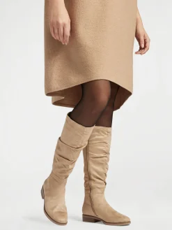 Beige Ruched Long Leg Boot