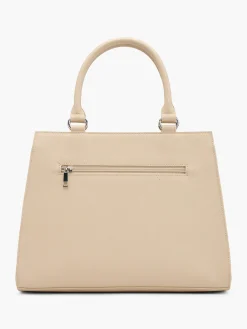 Beige Textiled Panelled Tote Bag