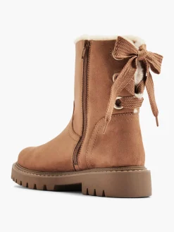 Beige Tie Back Detail Fur Lined Ankle Boot