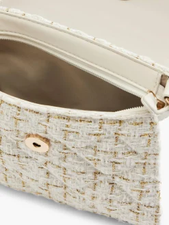 Beige Tweed Cross Body Bag with Adjustable Strap