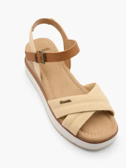 Beige Wood Effect Wedge Heeled Sandal