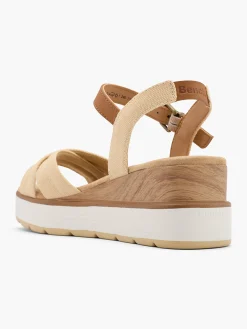 Beige Wood Effect Wedge Heeled Sandal