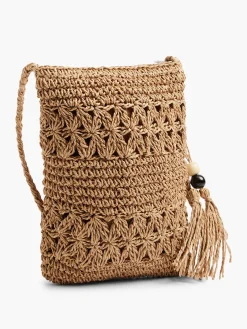 Beige Woven Cross Body Bag