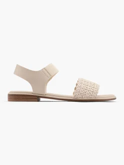 Beige Woven Strap Flat Sandal