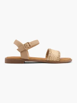Beige Woven Strap Flat Sandal