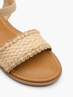 Beige Woven Strap Flat Sandal