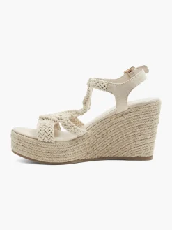 Beige Woven Strap Wedge Heel