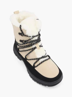 Black and Beige Fur Trimmed Boot with Contrasting Shoe Laces