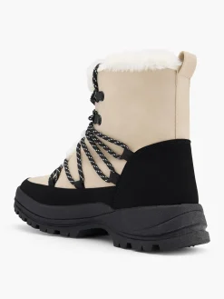 Black and Beige Fur Trimmed Boot with Contrasting Shoe Laces
